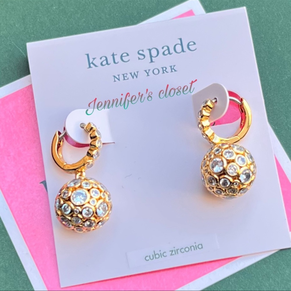 KATE SPADE  Cz Charm Drop Huggie Hoop Earrings